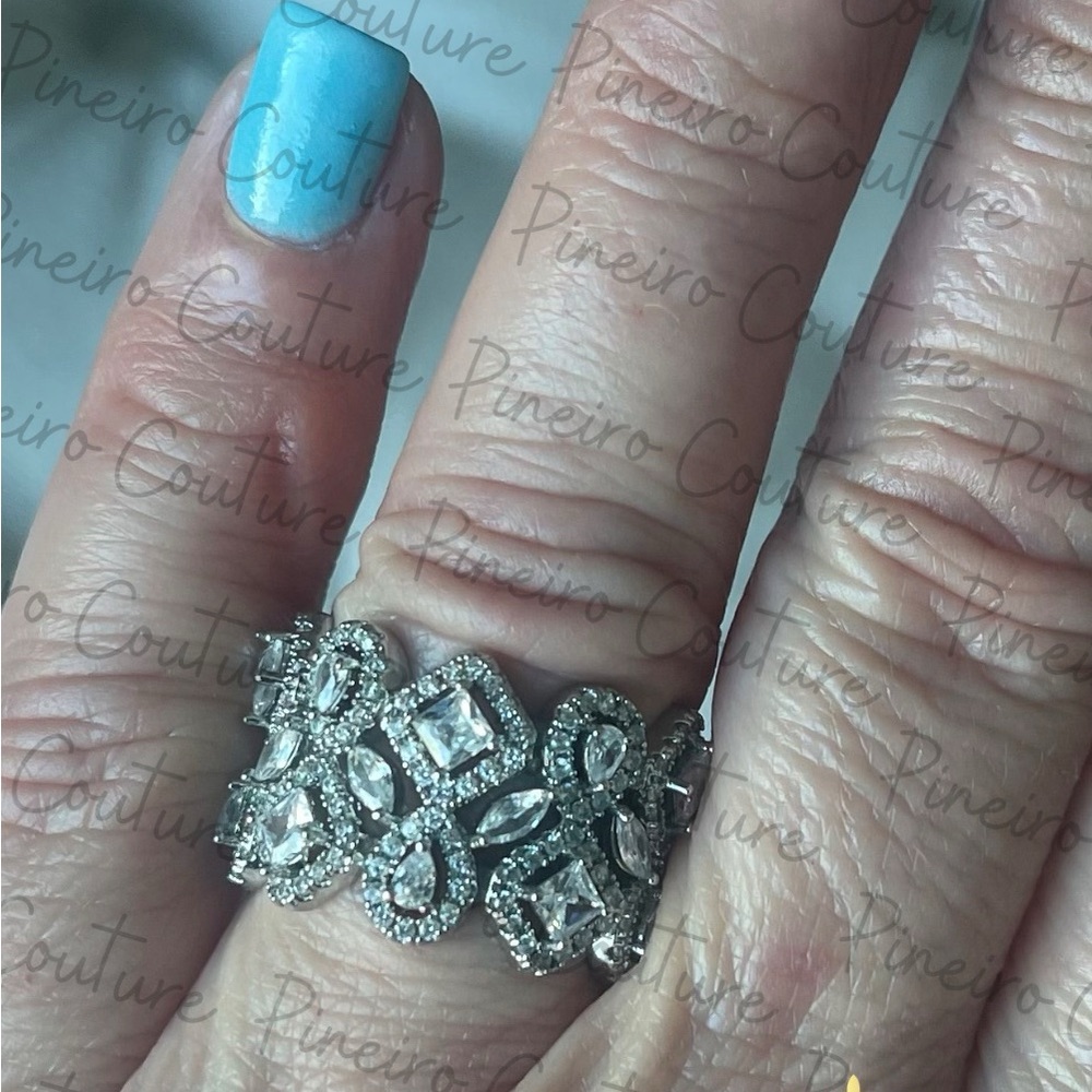 PINEIRO COUTURE CZ Radiant Cocktail 14K White Gold Plated Adjustable Ring